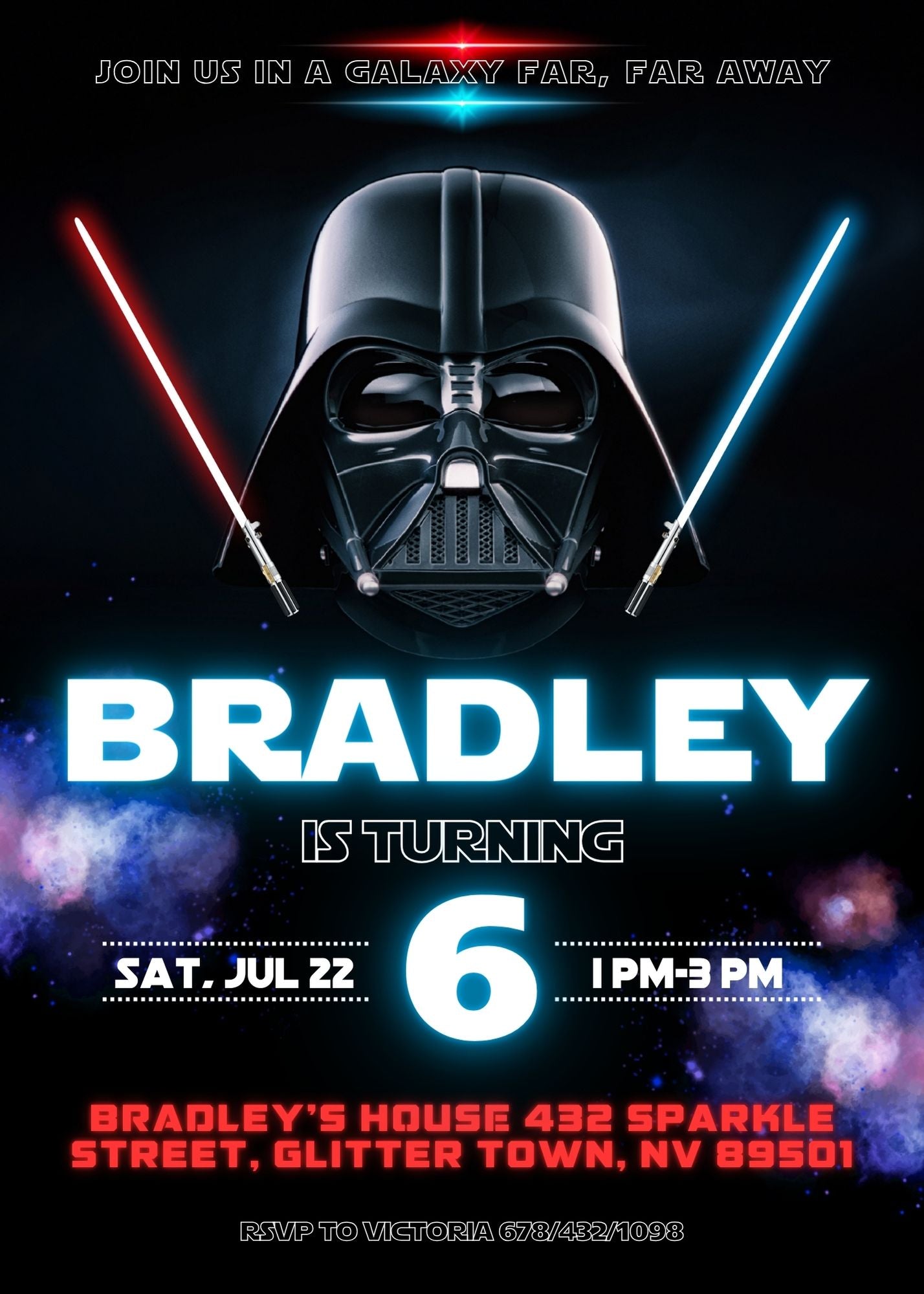 Star Wars Darth Vader personizable birthday invitation template, instant download, boy, AU537