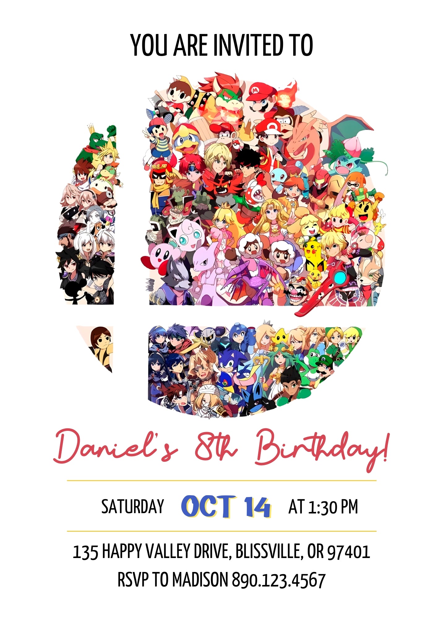 Super Smash Mario Bros personizable birthday invitation template, instant download, IE129