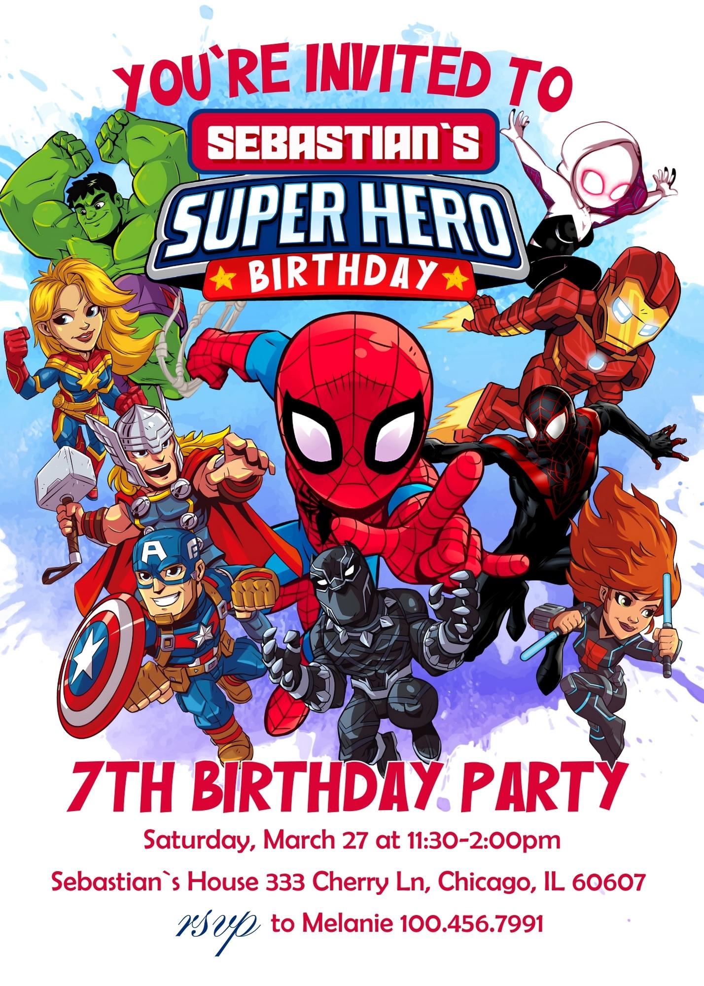 Avengers Marvel Superhero personizable birthday invitation template, instant download, boy, LW947