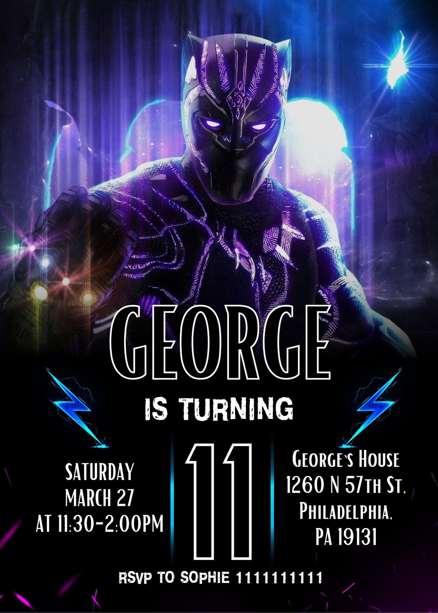 Black Panther Superhero Marvel personizable birthday invitation template, instant download, boy, YN578