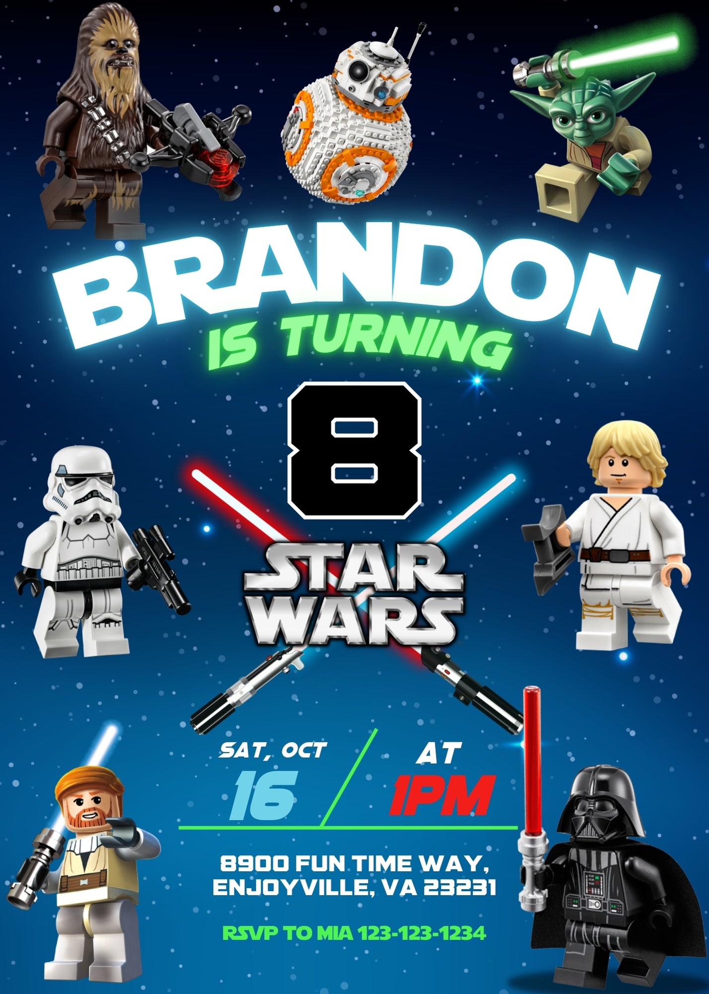 Star Wars Darth Vader Lego Minifigures personizable birthday invitation template, instant download, QC808