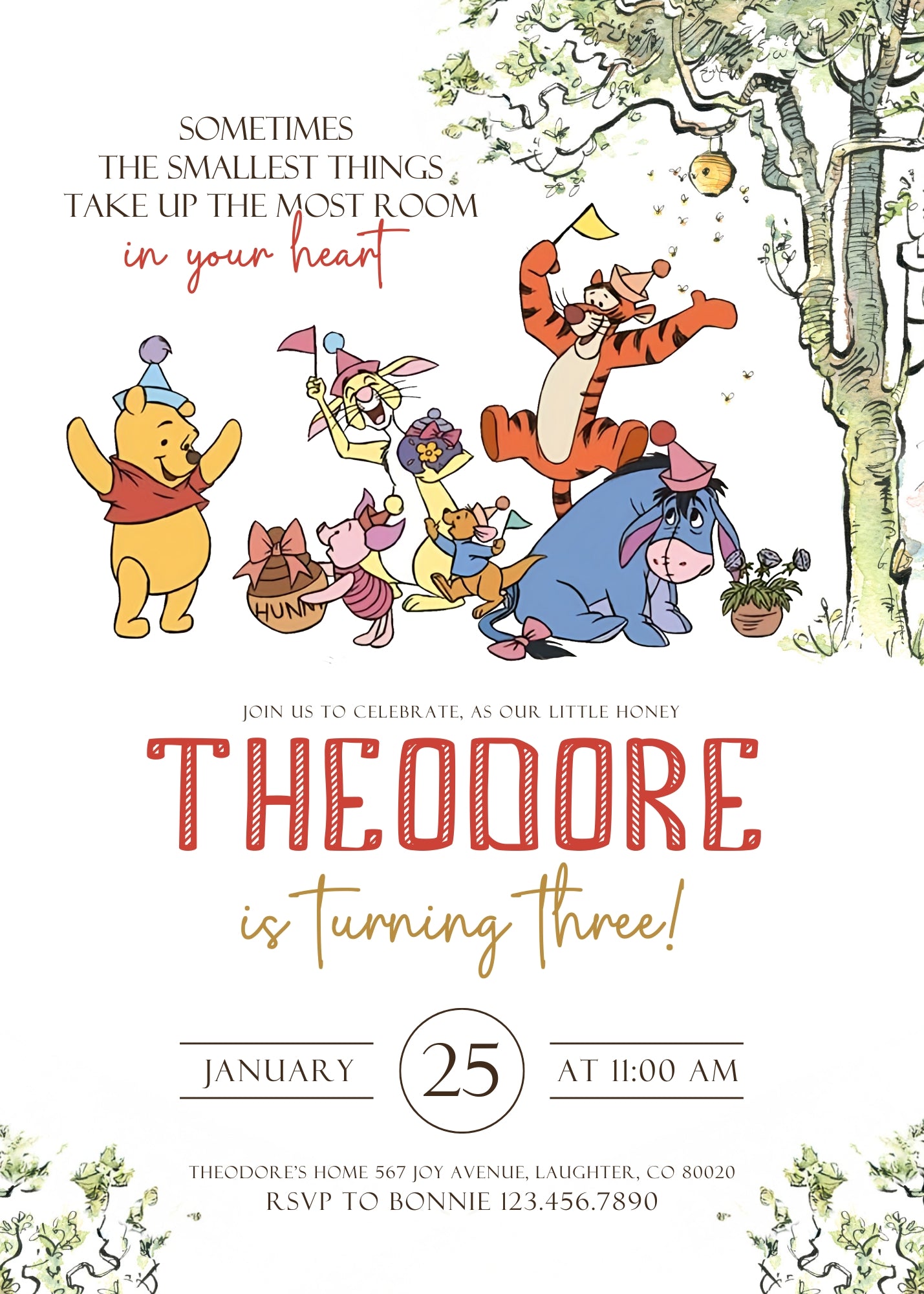 Winnie the Pooh personizable birthday invitation template, instant download, ML096