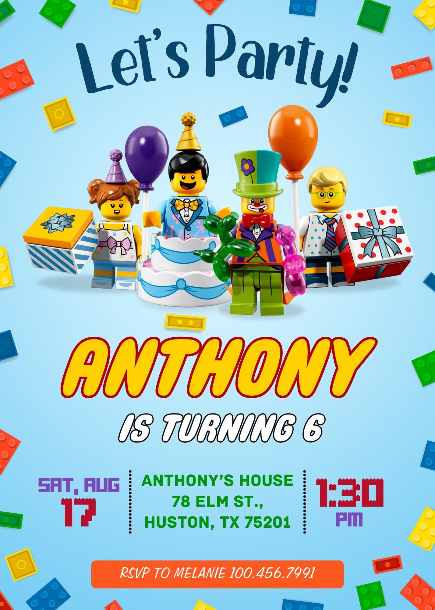 Lego Minifigures personizable birthday invitation template, instant download, CE544