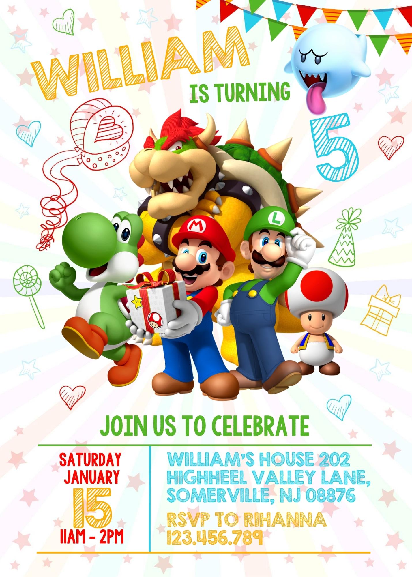 Super Mario Bros personizable birthday invitation template, instant download, NU954