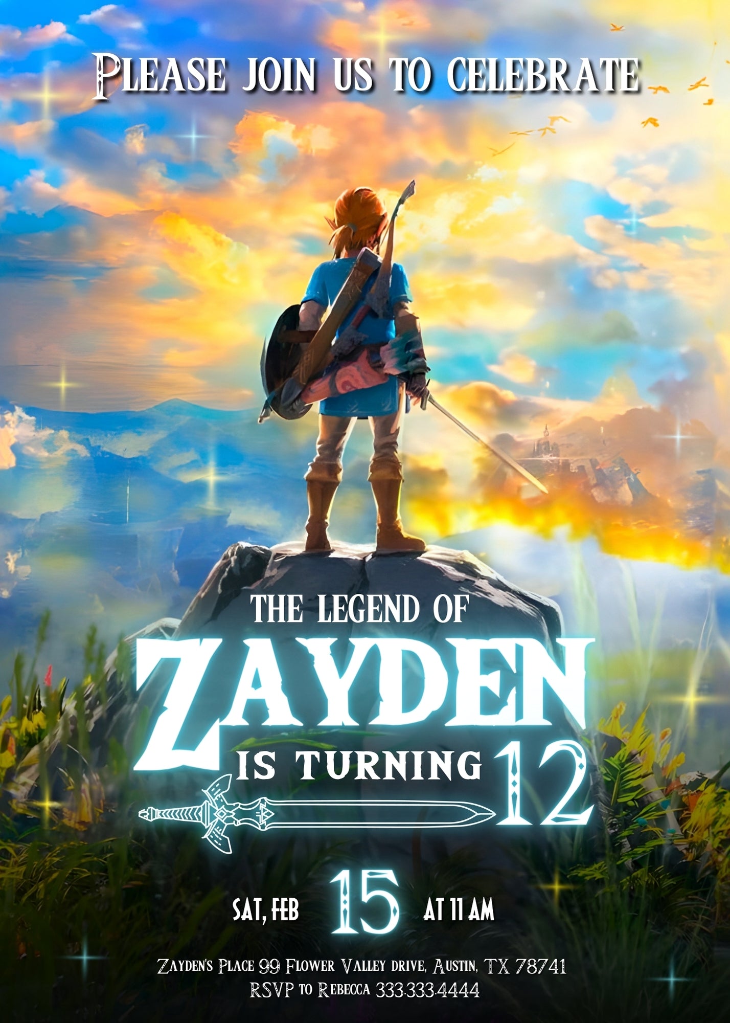 Legend of Zelda Gamer personizable birthday invitation template, instant download, VJ943