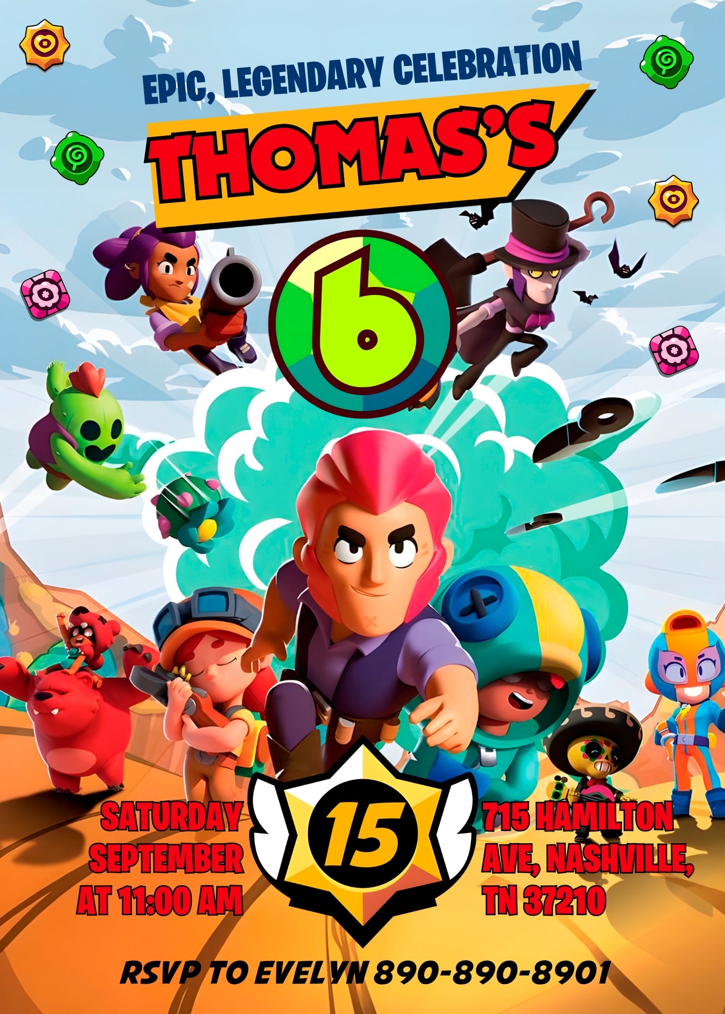 Brawl Stars Gamer personizable birthday invitation template, instant download, LV558