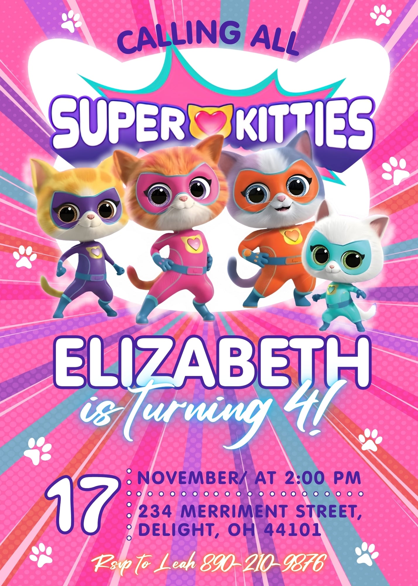 SuperKitties personizable birthday invitation template, instant download, BK523