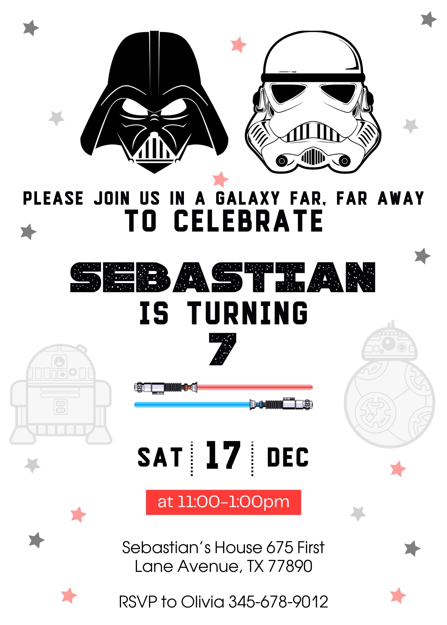 Star Wars Darth Vader personizable birthday invitation template, instant download, boy, IV700