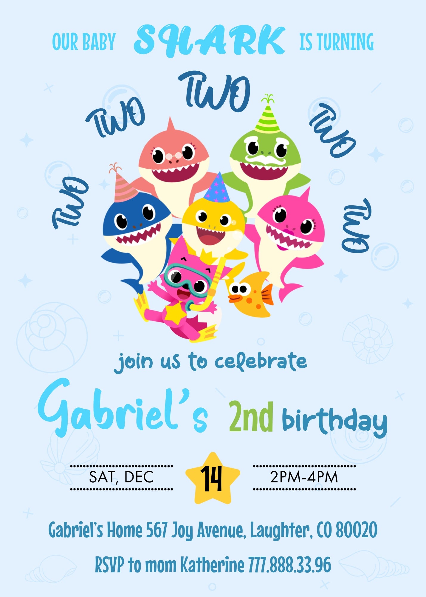 Baby Shark personizable birthday invitation template, instant download, TO877