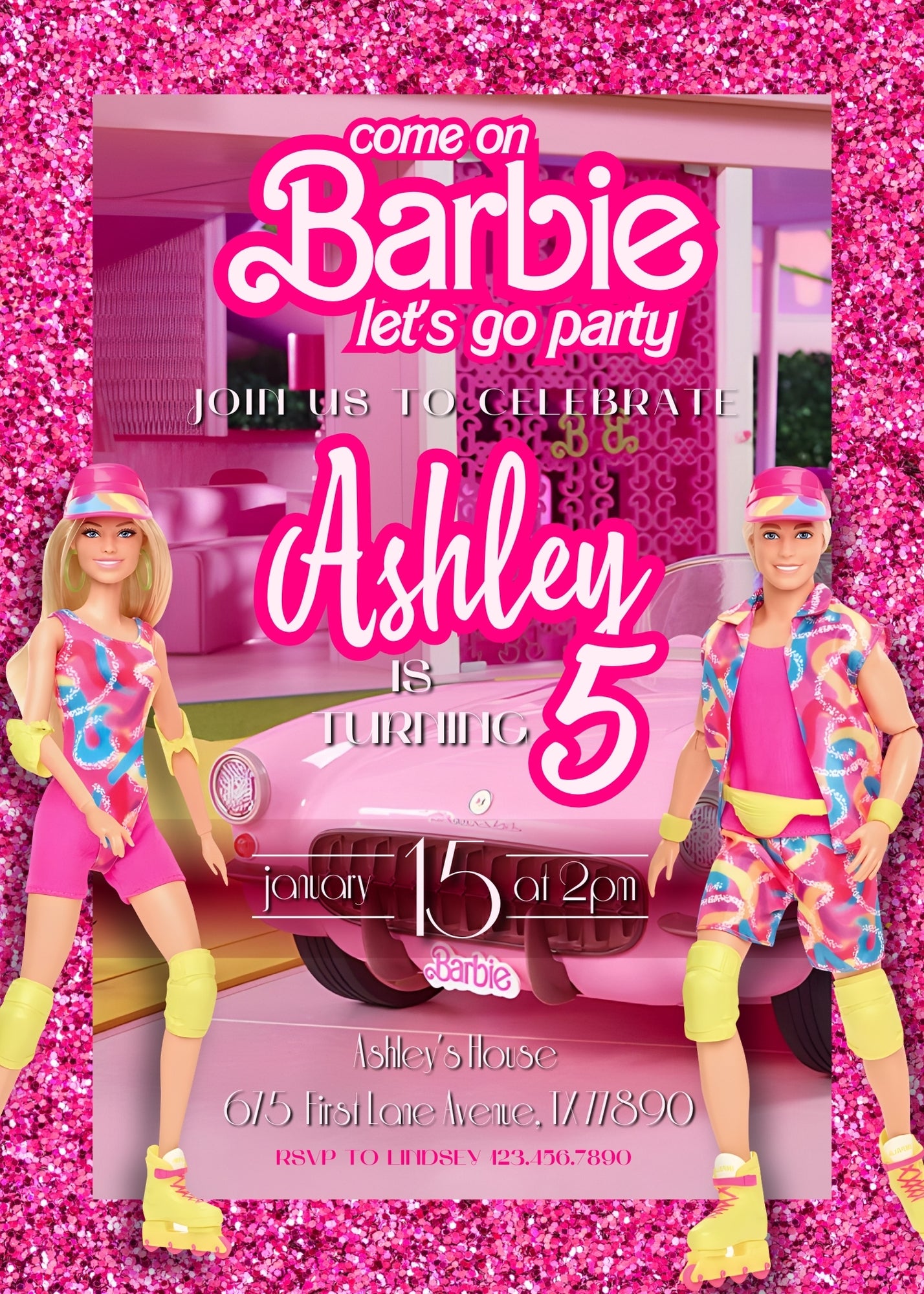 Barbie Pink personizable birthday invitation template, instant download, girl, AH289