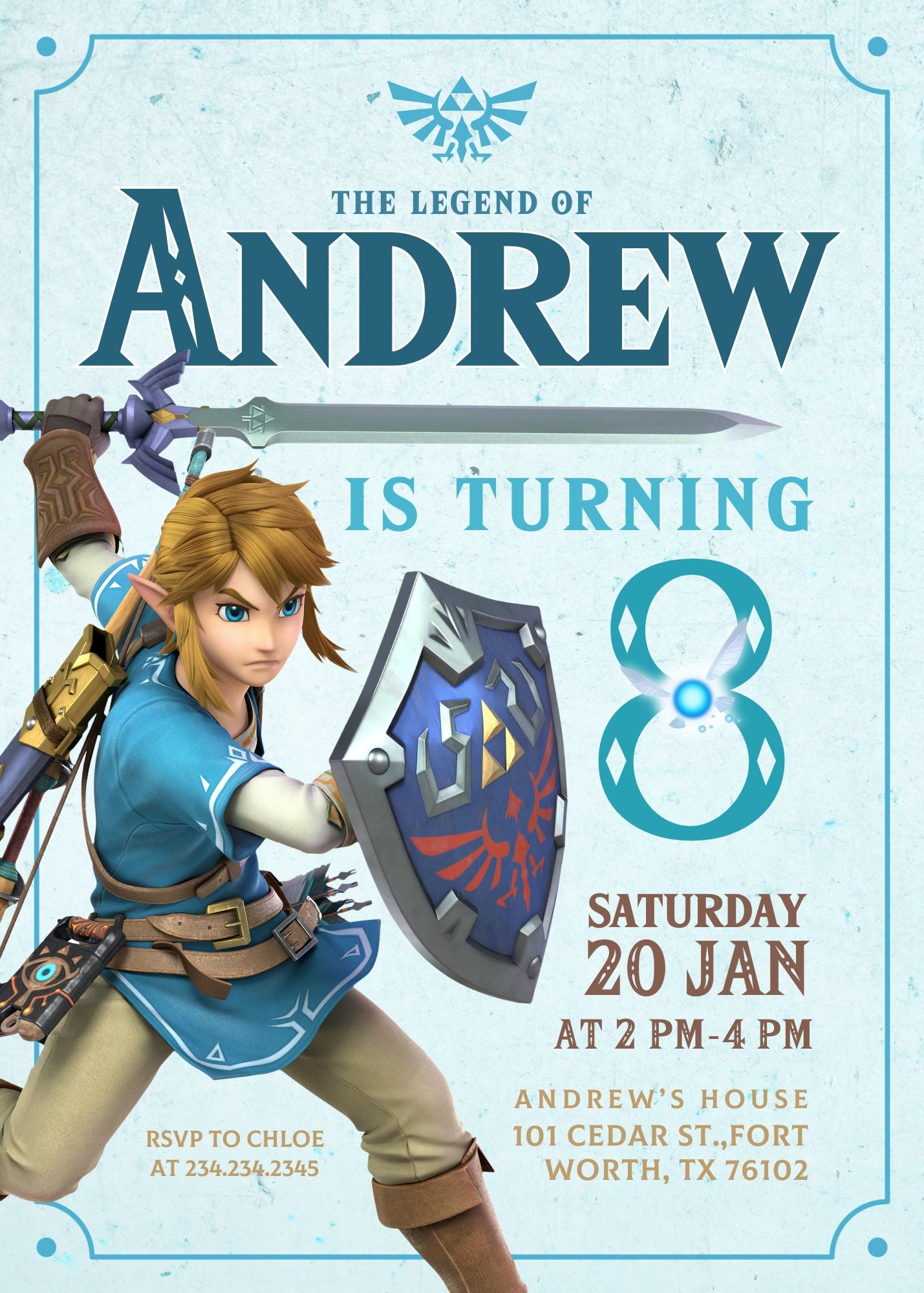 Legend of Zelda Gamer personizable birthday invitation template, instant download, XH287