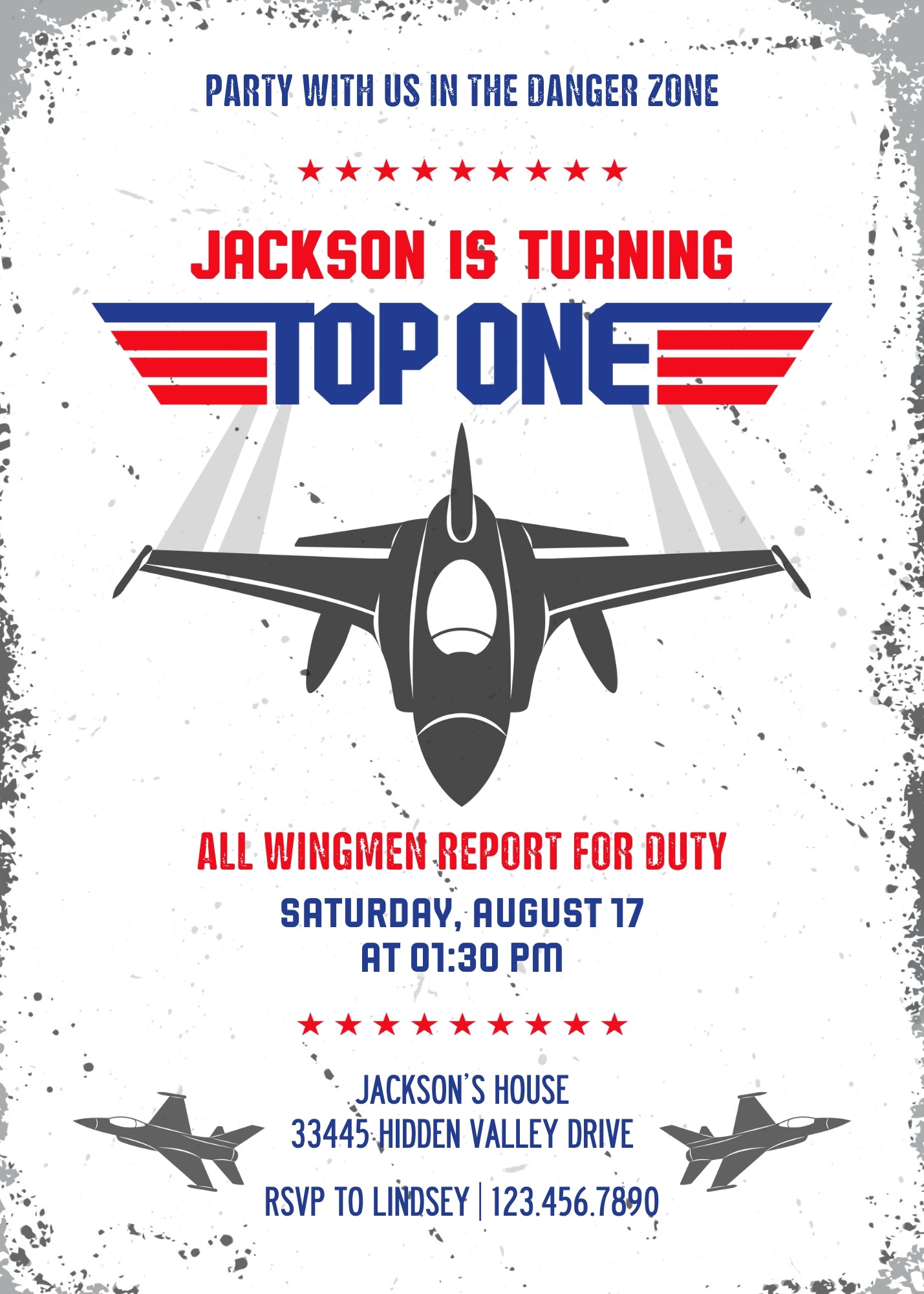 Top Gun One Jet Fighter personizable birthday invitation template, instant download, boy, XI187