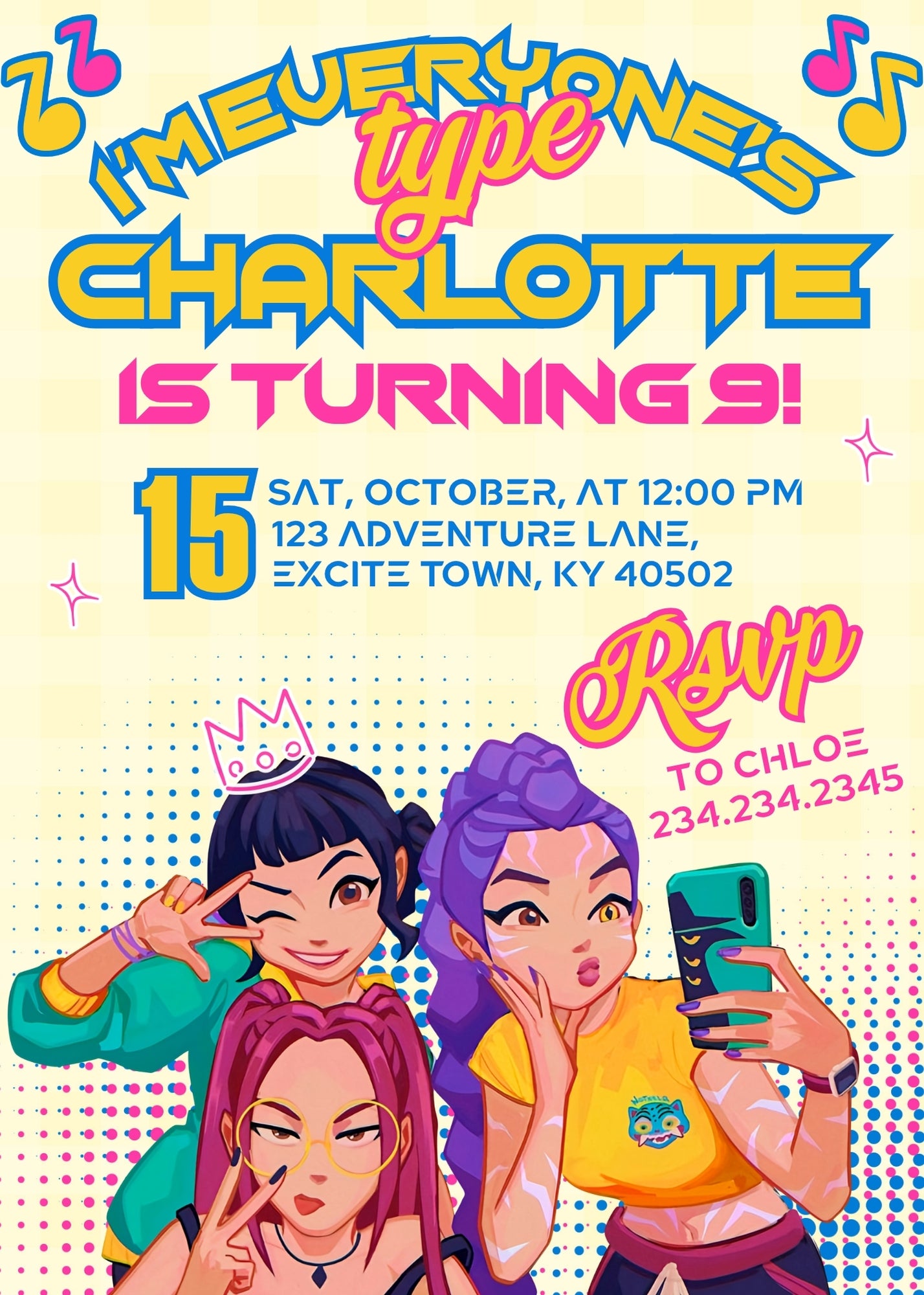 K-pop Demon Hunter customizable birthday invite template, instant download| XF861