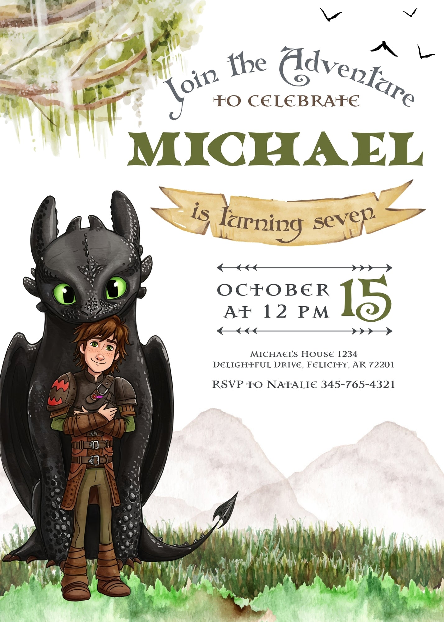 How to Train Your Dragon Night fury Toothless customizable birthday invite template, instant download| GA462