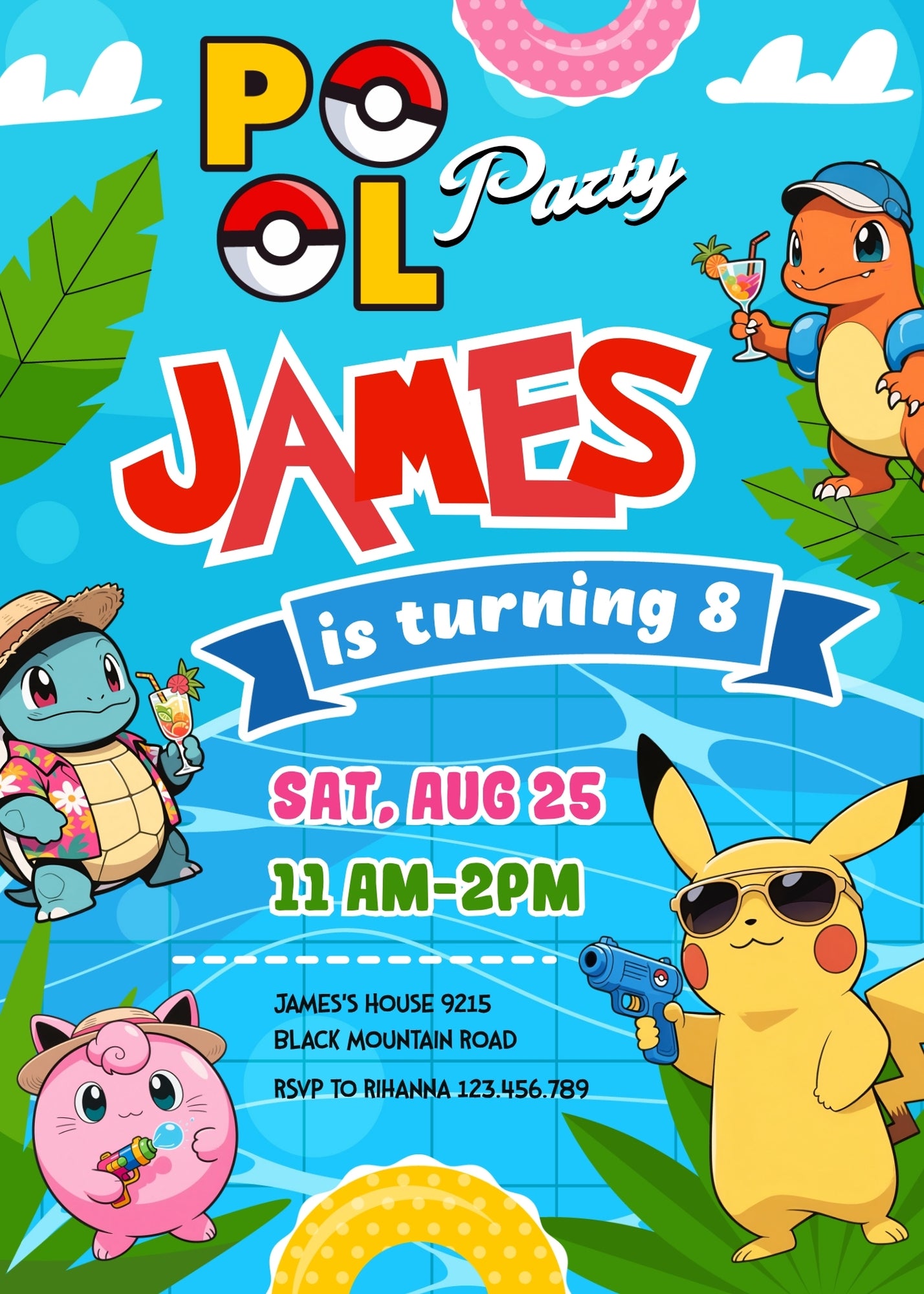 Pokemon Pikachu Pool Party, Anime customizable birthday invite template, instant download| UH356