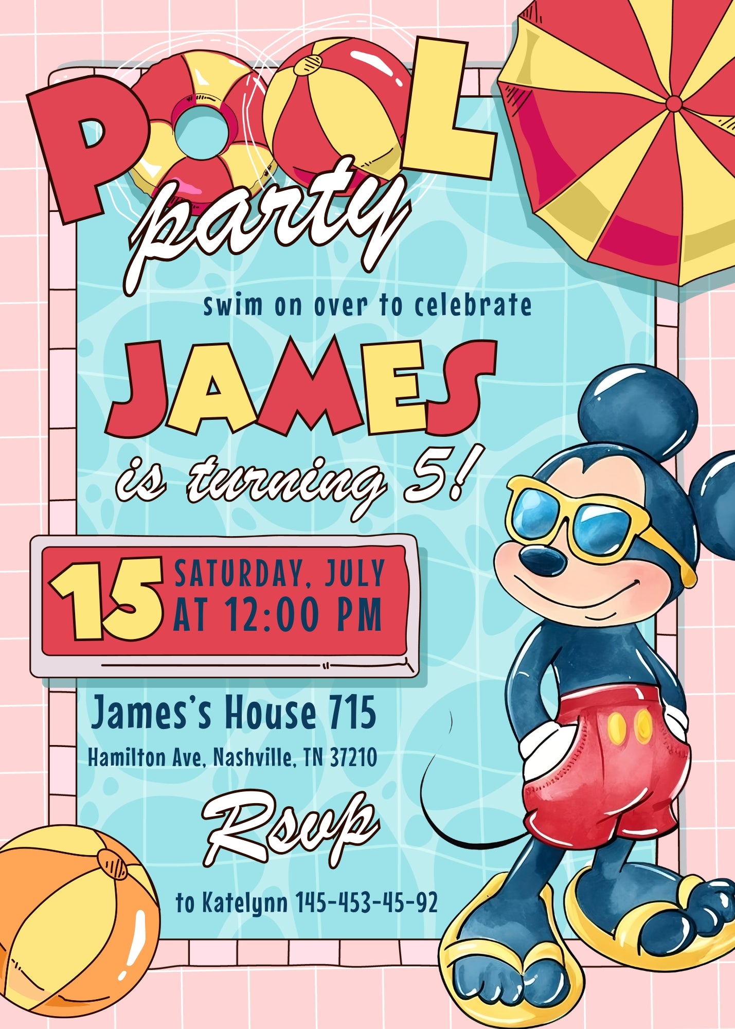 Mickey Mouse Pool Party customizable birthday invite template, instant download| LB685