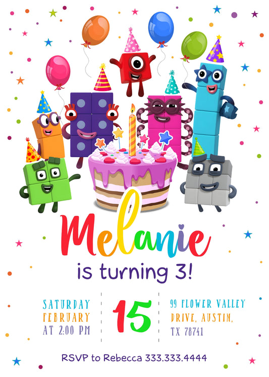 Numberblocks personizable birthday invitation template, instant download, ES112