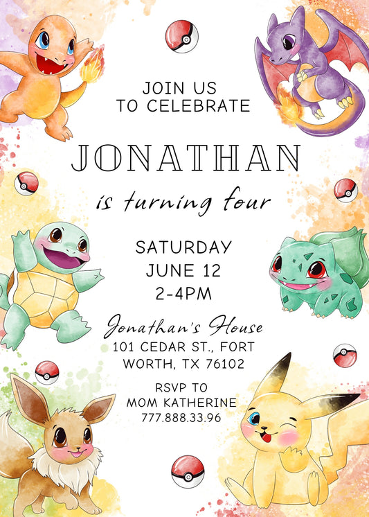 Pokemon Pikachu personizable birthday invitation template, instant download, YV495