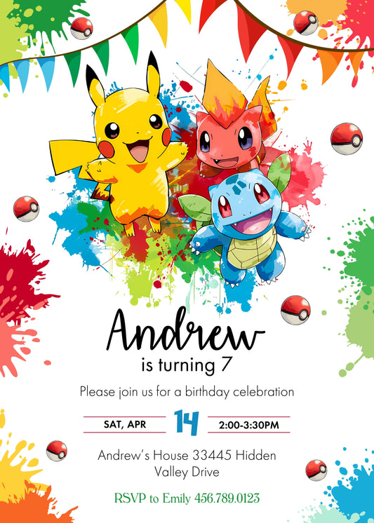 Pokemon Pikachu personizable birthday invitation template, instant download, YH361