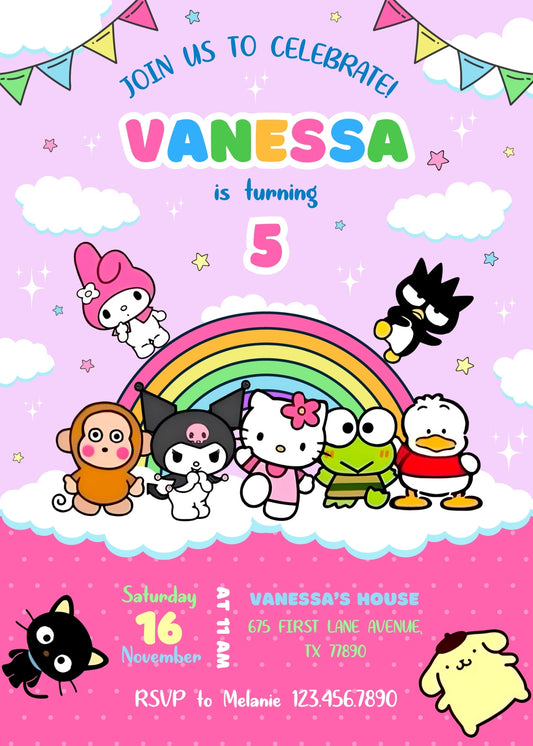 Hello Kitty Sanrio personizable birthday invitation template, instant download, BV773