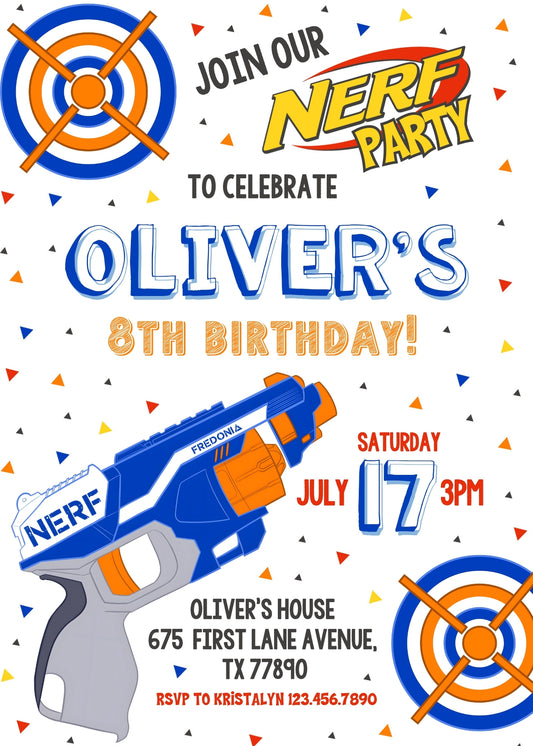 NERF Dart Wars personizable birthday invitation template, instant download, boy, UL430