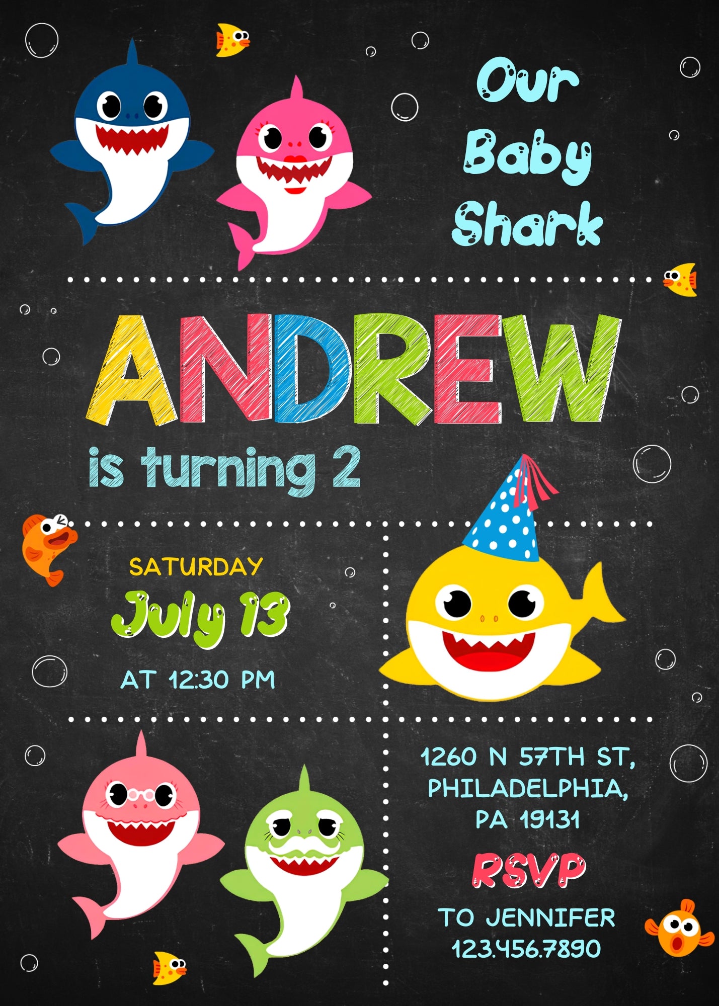 Baby Shark personizable birthday invitation template, instant download, ER242