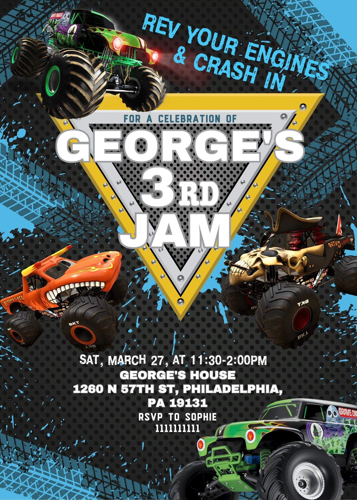 Monster Jam Monster Truck personizable birthday invitation template, instant download, boy, KZ914