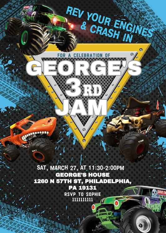 Monster Jam Monster Truck personizable birthday invitation template, instant download, boy, KZ914