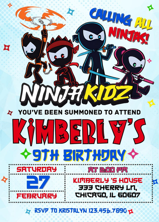 Ninja Kidz TV personizable birthday invitation template, instant download, DJ960
