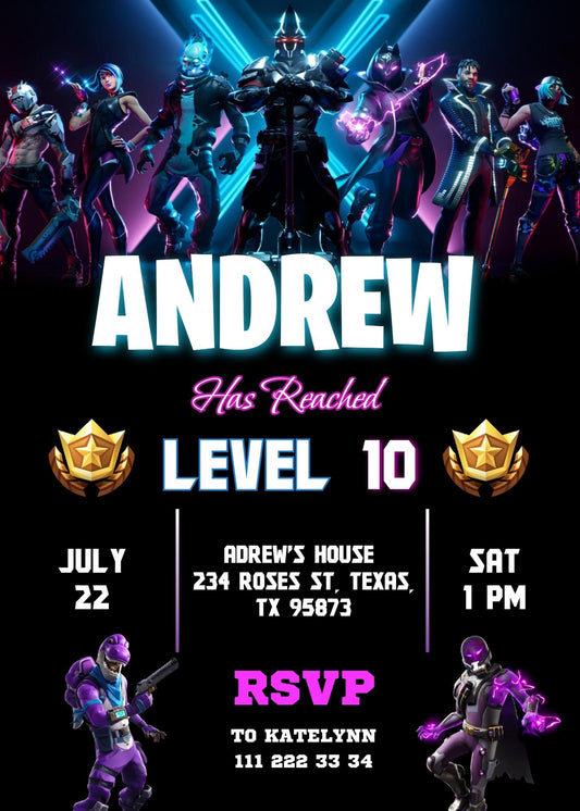 Fortnite Gamer personizable birthday invitation template, instant download, boy, AF860