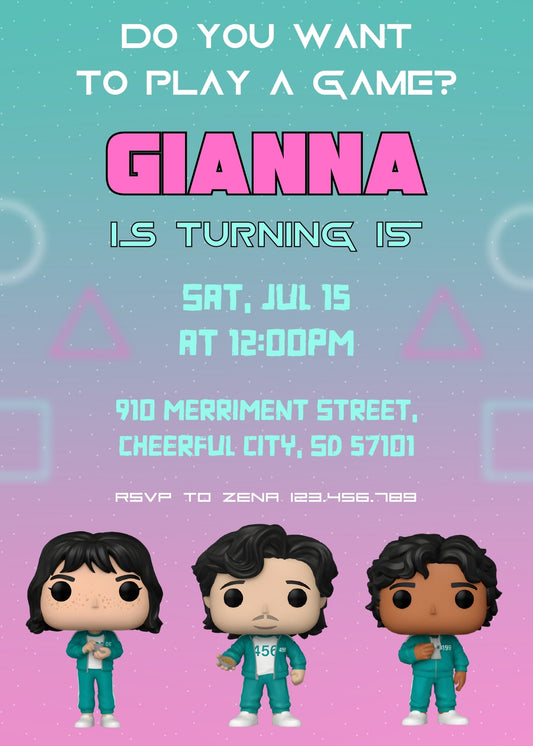 Squid Game customizable birthday invite template, instant download| WO980