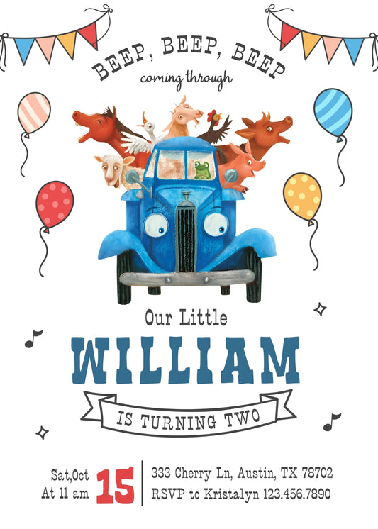 Little Blue Truck personizable birthday invitation template, instant download, PW738