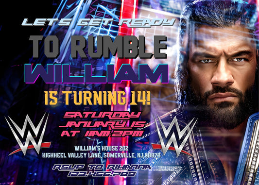 Wrestling WWE WrestleMania personizable birthday invitation template, instant download, boy, NW275
