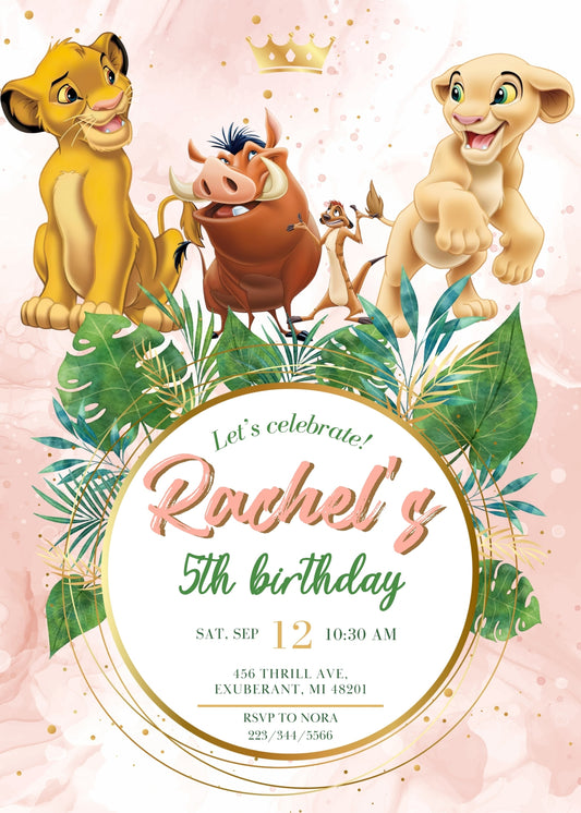 Lion King Simba personizable birthday invitation template, instant download, VJ580