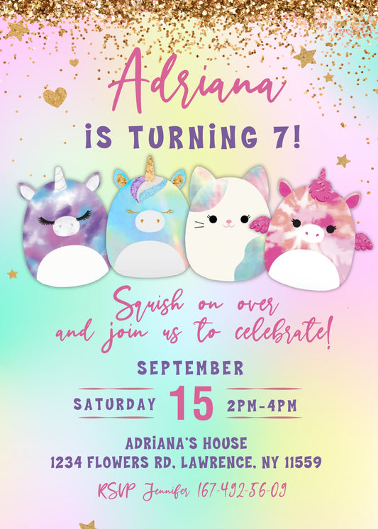Squishmallows personizable birthday invitation template, instant download, VY484