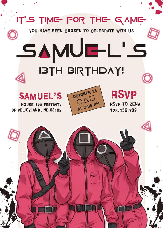 Squid Game personizable birthday invitation template, instant download, PG685