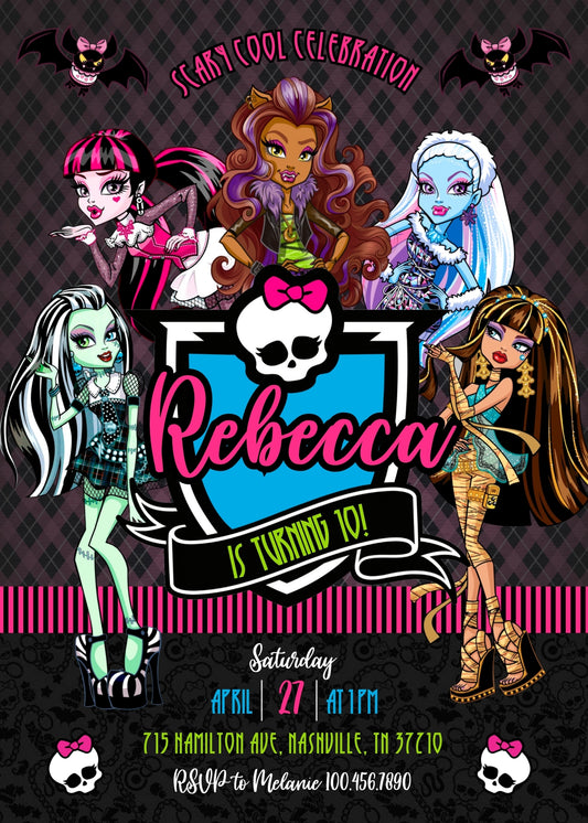 Monster High personizable birthday invitation template, instant download, girl, TA340