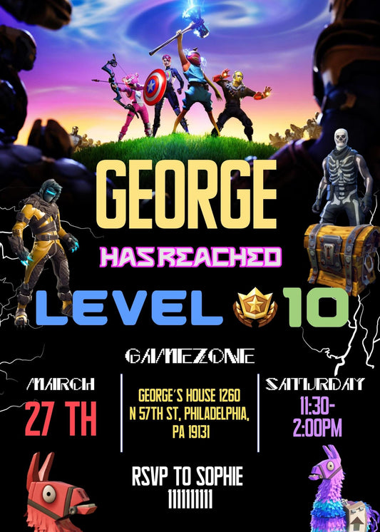 Fortnite Gamer personizable birthday invitation template, instant download, boy, IC711