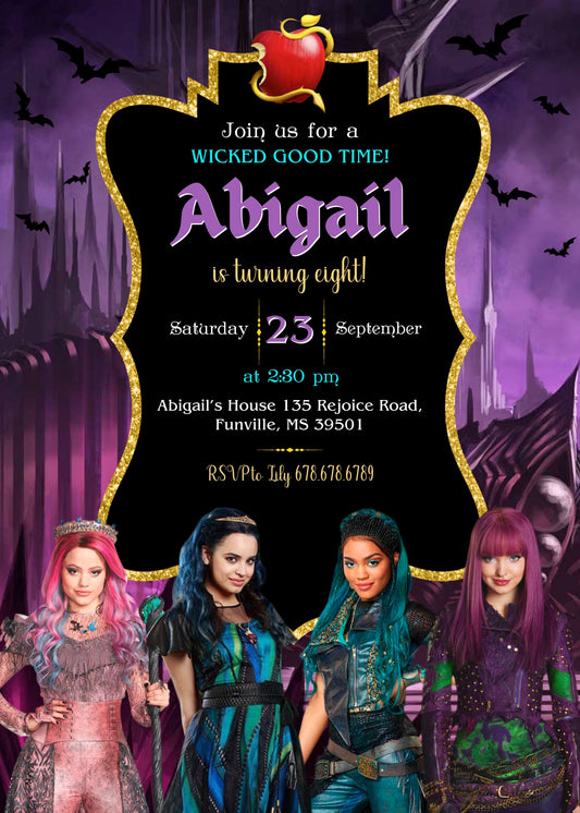 Descendants Disney personizable birthday invitation template, instant download, ZV911