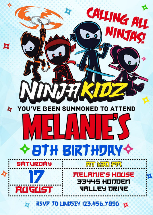 Ninja Kidz TV personizable birthday invitation template, instant download, SQ144