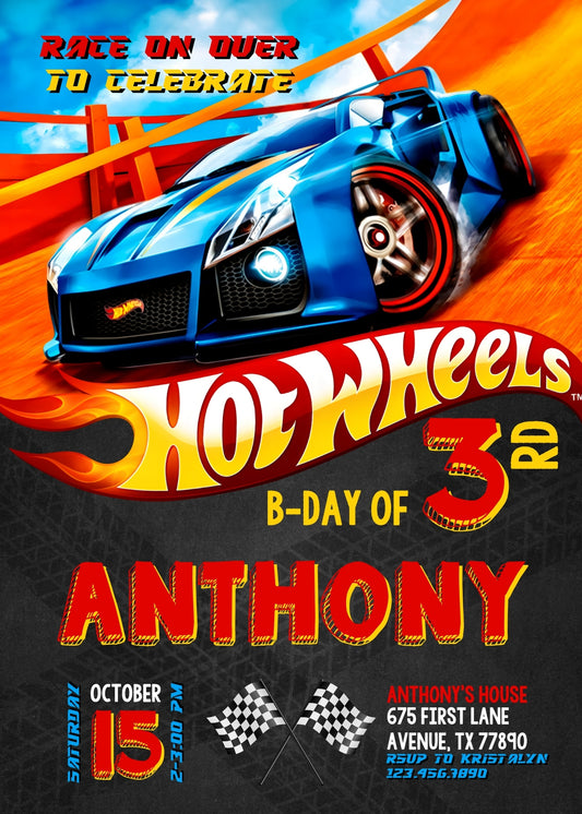 Hot Wheels Racing personizable birthday invitation template, instant download, boy, WX725