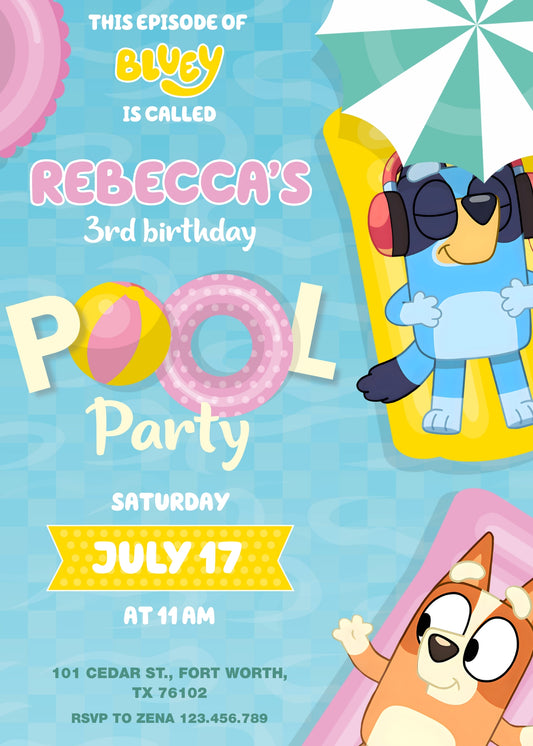 Bluey Bingo Pool customizable birthday invite template, instant download| AM452
