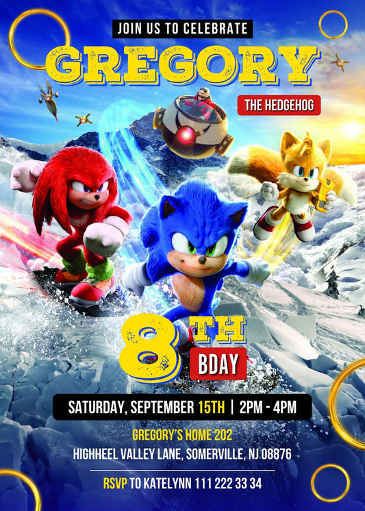 Sonic the Hedgehog personizable birthday invitation template, instant download, ZB309