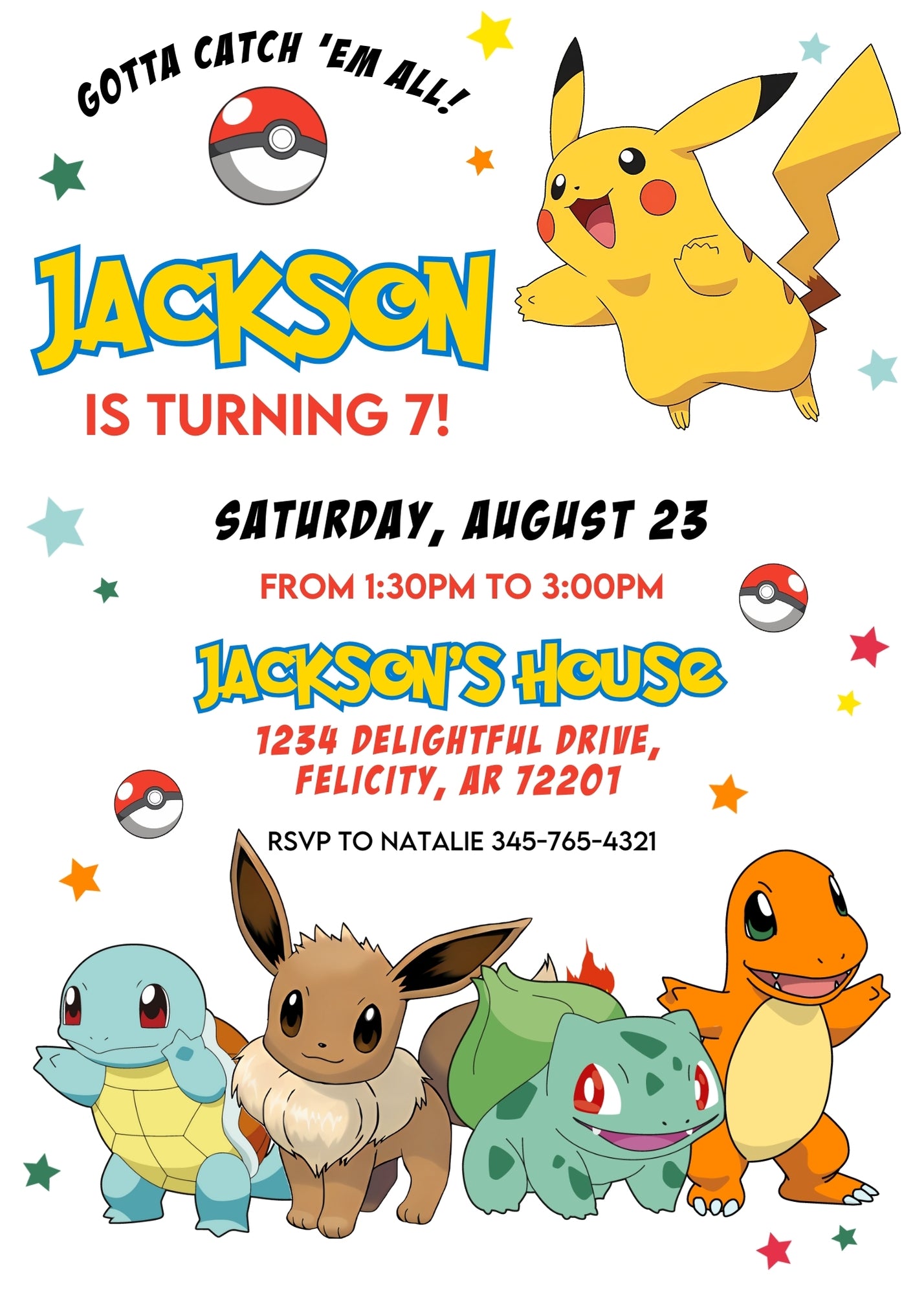 Pokemon Pikachu personizable birthday invitation template, instant download, FU945