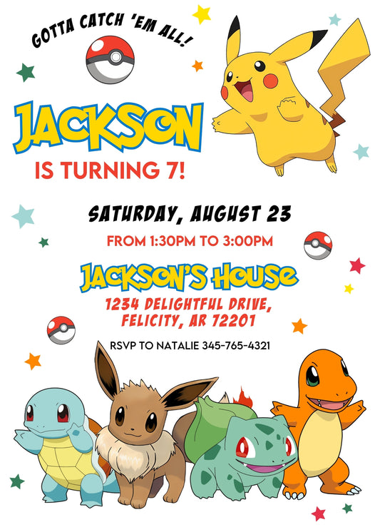Pokemon Pikachu personizable birthday invitation template, instant download, FU945