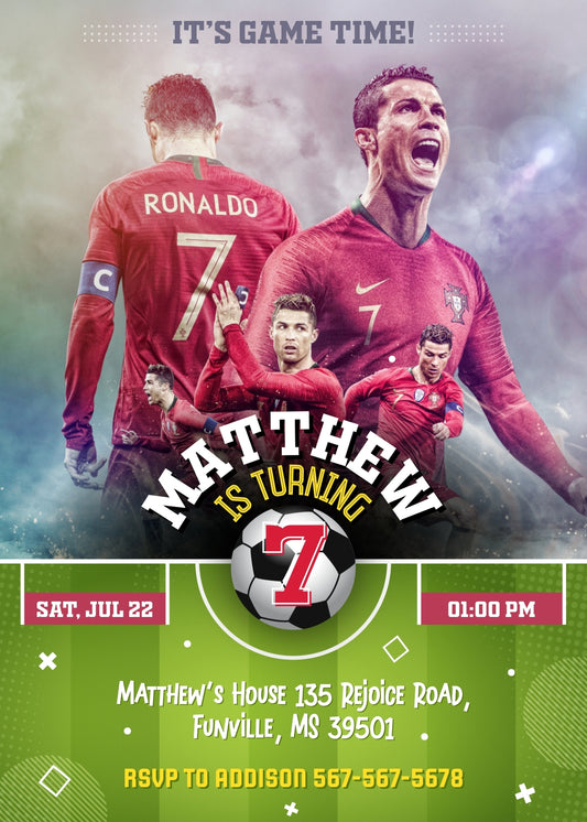 Ronaldo Fifa Soccer personizable birthday invitation template, instant download, HY849