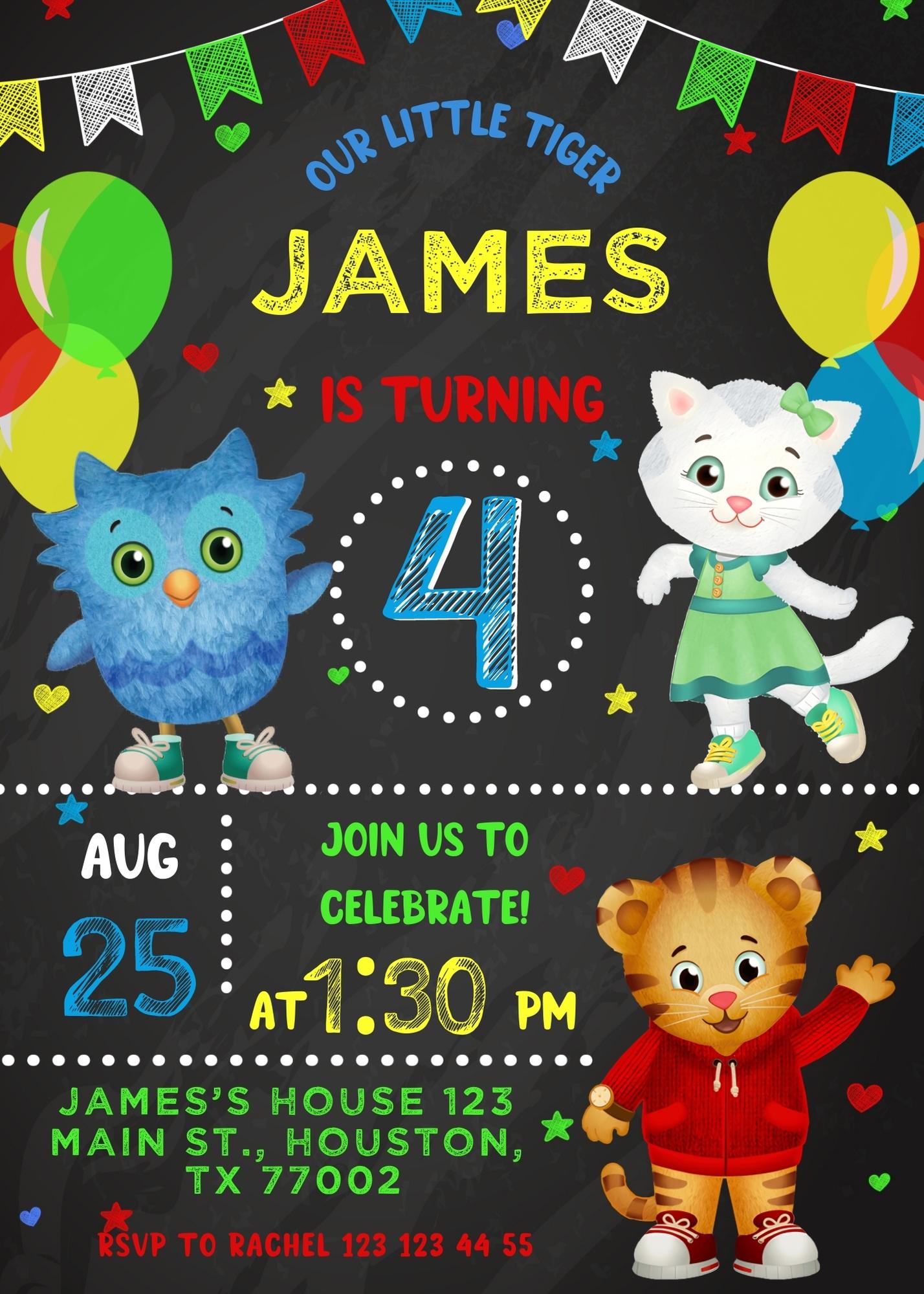 Daniel Tiger's Neighborhood personizable birthday invitation template, instant download, CQ822