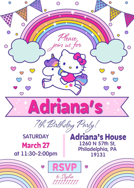 Hello Kitty Sanrio personizable birthday invitation template, instant download, XD968