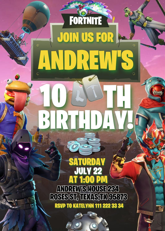 Fortnite Gamer personizable birthday invitation template, instant download, boy, FC933