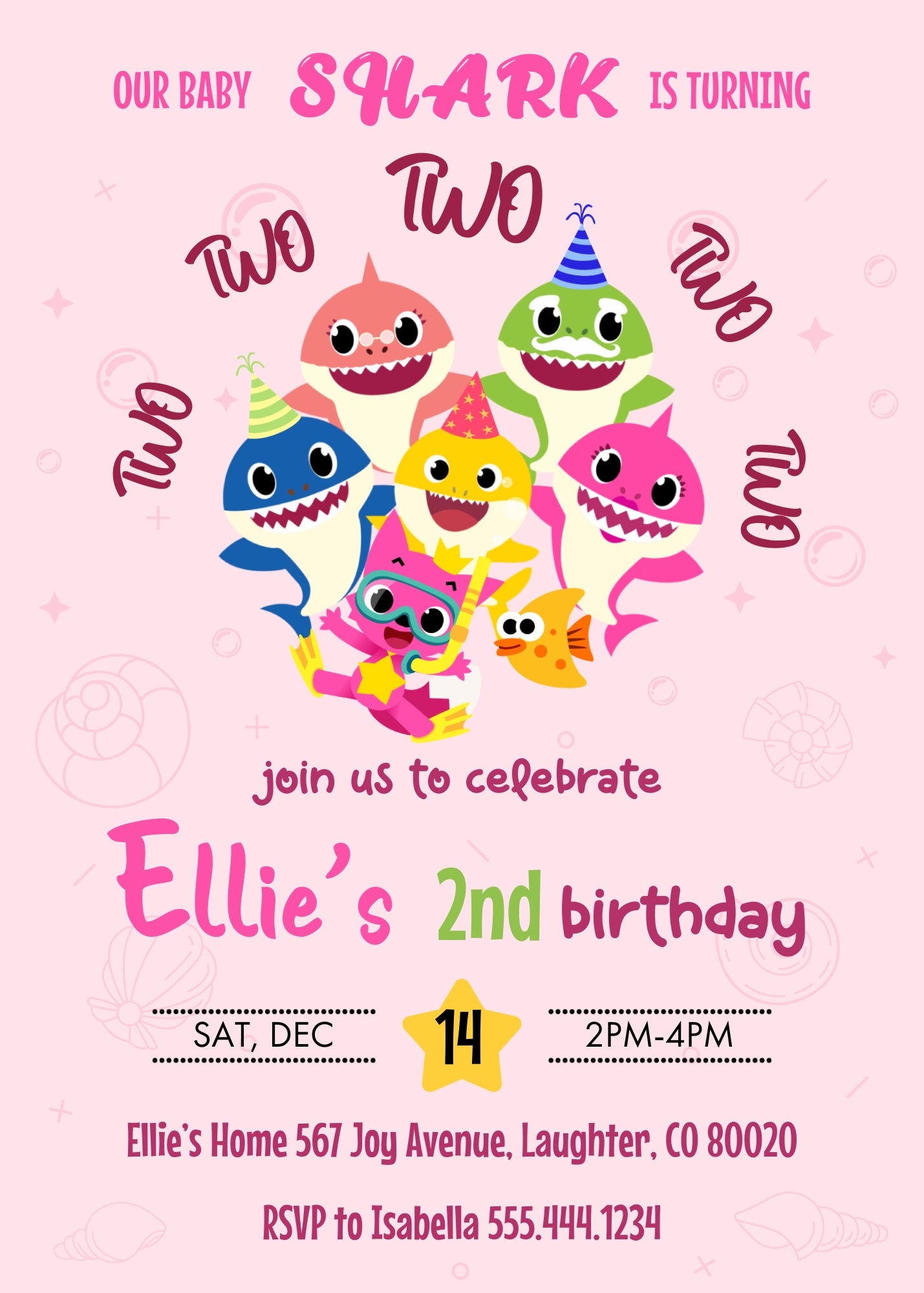 Baby Shark personizable birthday invitation template, instant download, BM506